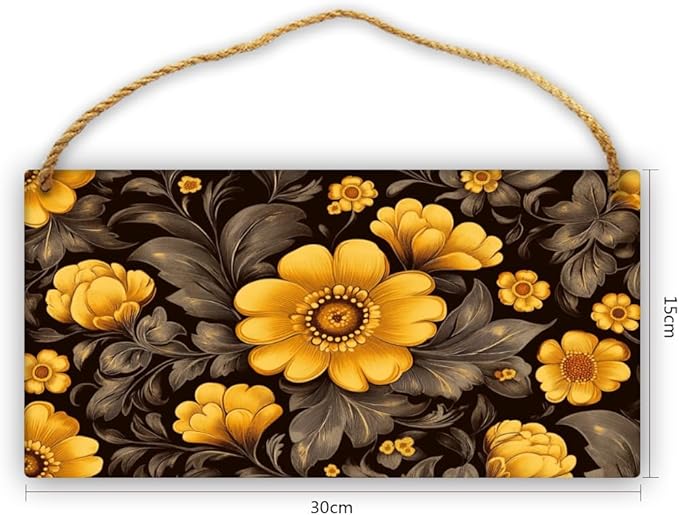 Opulent Black & Gold Floral Dining Wooden Sign 12x6 Inch - Inviting Dining Room Decors for Hosts & Floral Aficionados, Grand Accent to Enhance Gatherings with Vintage Floral Elegance