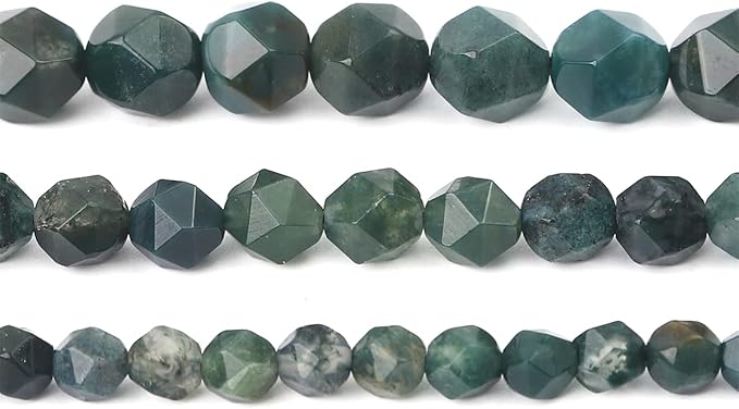 Faceted Natural Moss Agate Stone Round Beads 10mm 36cm/Strand for Jewelry Making