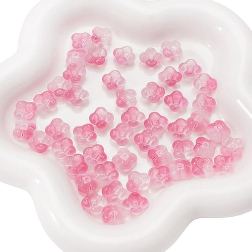 100PCS Glass Flower Beads for Jewelry Making 4 Petal Flower Bead Caps Gradient Cute Floral Beads Aesthetic Charms for Necklace Bracelets Earrings DIY Craft Home Decoration-Peachpink
