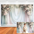 Leowefowa Floral Backdrop for Wedding Decor Pink Rose Flower White Curtain Wall Photography Background for Baby Shower Wedding Anniversary Ceremony Party Decorations Banner Studio Props 10x8ft Vinyl