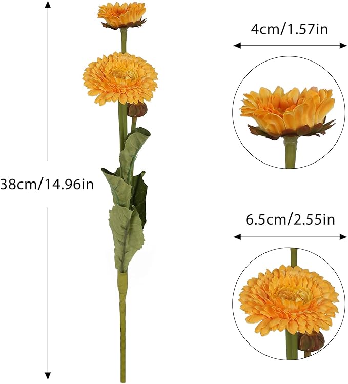 8pcs Yellow Artificial Daisies Silk Pot Marigold Flowers Realistic Faux Flowers for Vase Table Centerpiece Home Wedding Party Garden Decoration(Yellow)
