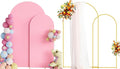 Putros Metal Arch Stand with Cover Set of 2 Pink Spandex Fitted Wedding Arch Cover and Round Top Chiara Backdrop Stand for Birthday Party Baby Shower Decoration 7.2FT, 6FT