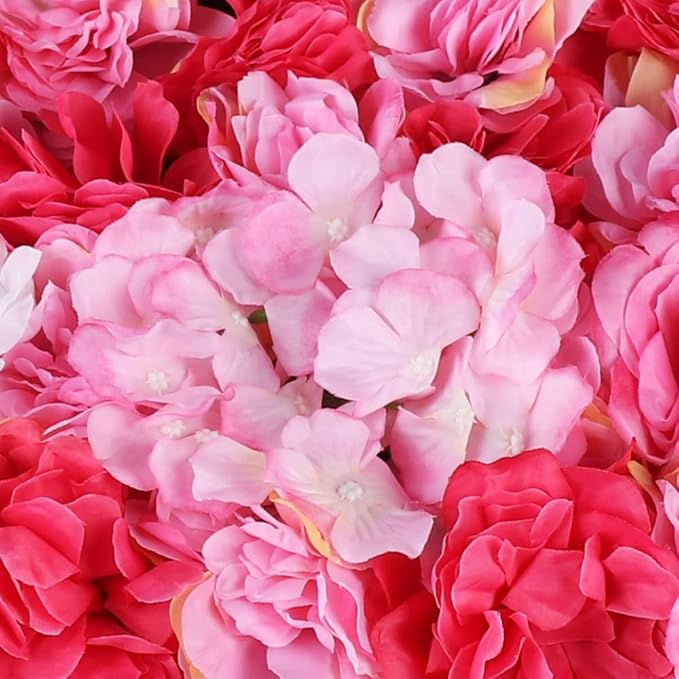 12Pcs 15.75"x 23.62"x0.79" Artificial Flower Wall Panels,Flower Wall Mat Silk Flower Panels for Outdoor Garden Backyard Fence Fence Privacy Screen and Indoor Wall Decor (12Pcs Red Pink)