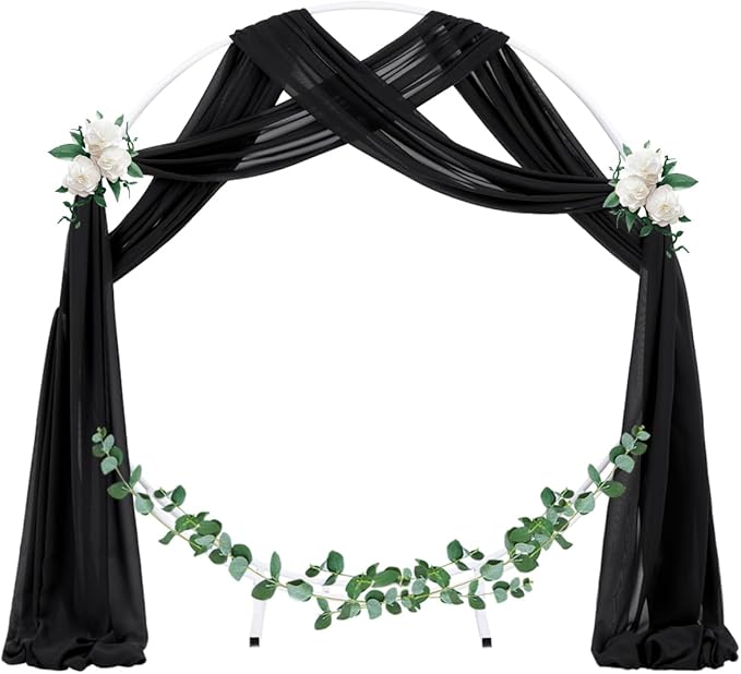 Socomi Wedding Arch Draping Fabric 3 Panels 29" x 18Ft Black Sheer Curtain Drapes 6 Yards for Wedding Baby Shower Ceremony Birthday Party Decoration
