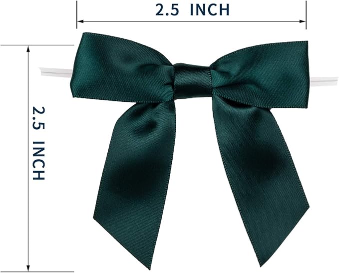 7Rainbows 30pcs Boutique 2.5" Dark Green Satin Ribbon Twist Tie Bows for Tying Up Packages Gift Wrapping