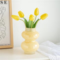 JSPYFITS Glass Hydroponic Flower Vase, Double Balls Colored Glass Bubble Vase for Flower, 7 Inches Glassvase Funky Vase for Home/Office/Weddings/Party Table Flower Décor (Milky Yellow)