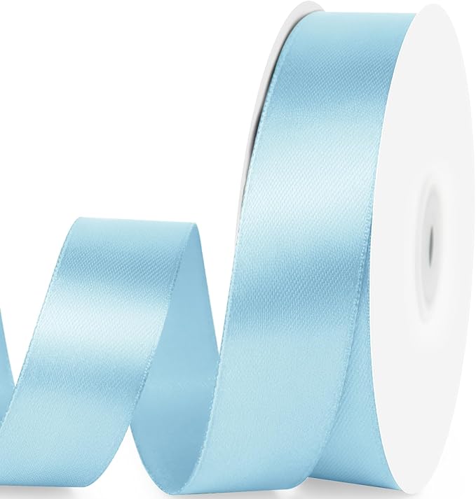 1" x 50 Yards Satin Ribbon - Light Blue Silk Ribbon with Spool - Ideal for Gift Wrapping, Floral Bouquets, Crafts, Wedding Party Decorations, Christmas and Sewing Projects