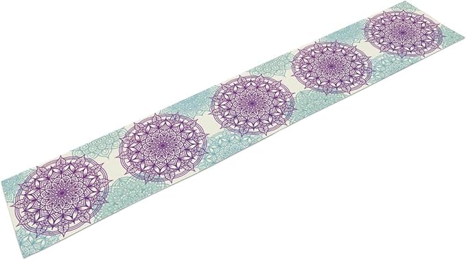 Boho Mandala Table Runner, Purple Blue Bohemian Floral Table Decor Runner for Kitchen Dining Indoor Outdoor Party Decoration, 13x70 Inch