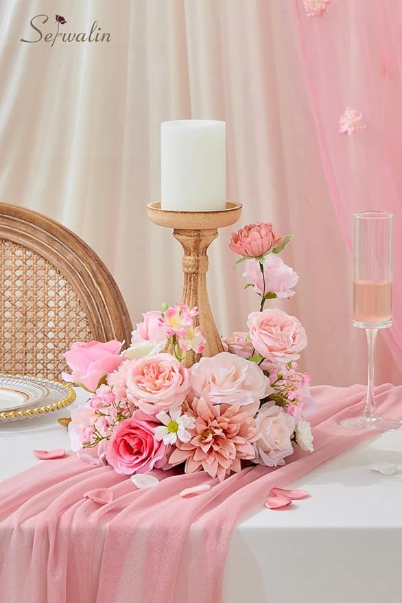 Serwalin Artificial Silk Flowers Abby Pink, Fake Flowers Stems for DIY Wedding Bouquets, Baby Shower Centerpieces, Cake Decor, Birthday Party & Home Decor