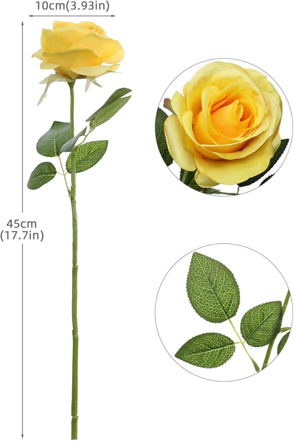 Artificial Rose Flower Artificial Flowers Flower with Long Stem Silk Roses Bouquet for Wedding Bridal Shower Party Home Decoration (Yellow, 50 Pcs)