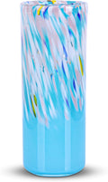 9.45" Tall Blue Vase Hand Blown Glass Vase Green, Modern Blue Home Centerpieces Wide Mouth Vases for Bud&Flower Decor - Ideal Living Room, Kitchen, Wedding, Dining Table, Office Center Table