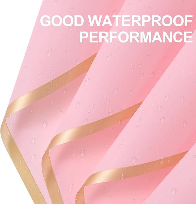 WRAPAHOLIC 20 Sheets Flower Wrapping Paper - 22.4 x 22.4 inch Gold Trim Pink Water-Resistant Floral Bouquet Wrapping Paper, Florist Supplies Packaging Paper for Wedding Birthday Gift DIY