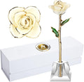 AliveRose Gold White Rose,24k Gold Real Rose Gift for her, Long Stem Rose Made from Real Gold Rose for Anniversary Valentines Mothers Day Birthday (Pearl White with Crystal Vase)