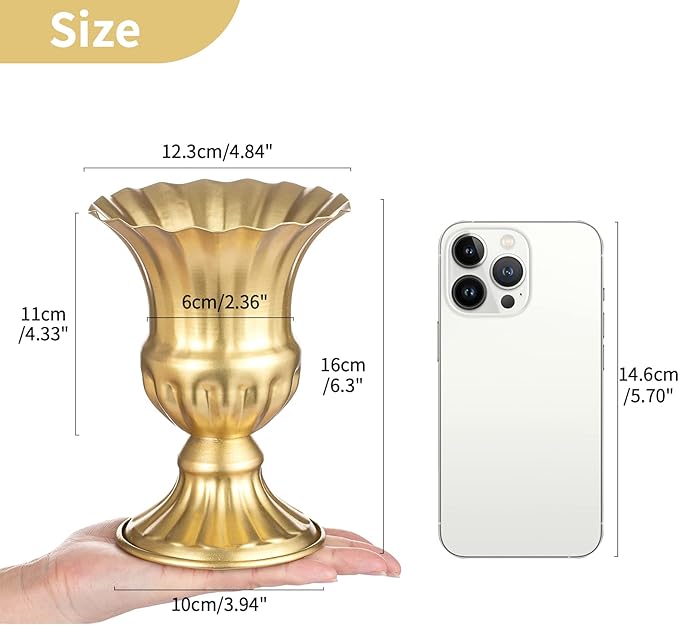 Nuptio Pcs of 10 Metal Urn Planter Elegant Wedding Centerpieces Vase for Wedding Party Decoration, 16cm/6.3" Tall Trumpet Vase Flower Holder for Anniversary Ceremony