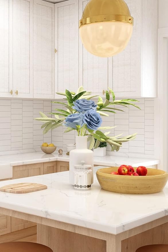 Artificial Rose Flower Dusty Blue Flowers Dusty Blue Roses Silk Flowers 12 pcs with Long Stem Silk Roses Bouquet for Wedding Bridal Shower Party Home Decoration