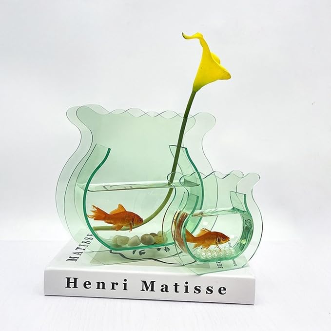 Mini Acrylic Fish Bowl Flower Vase for Small Fish or Plant, Light Cyan Dual-Purpose Acrylic Vase for Home or Office, Modern Bud Design Compact Décor (Light Cyan, Mini)