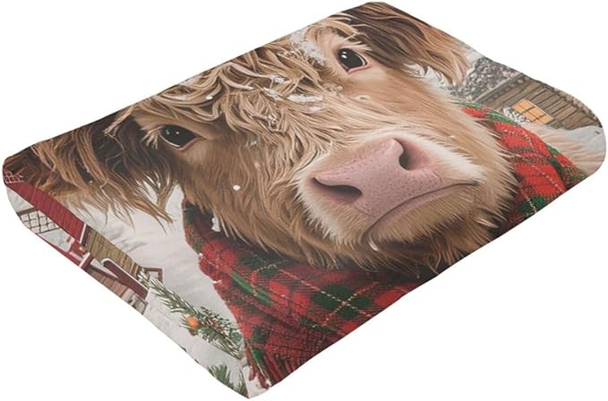 Highland Cow Blanket Christmas Cattle Throw Blanket Winter Snow Soft Cozy Fleece Fuzzy Stuffed Plush Farm Animal Flannel Gifts for Girls Women Boys Kids Adults 50"X60"