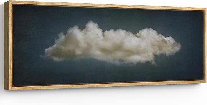 SIGNFORD Large Framed Canvas Print Wall Art Single Fluffy Cloud on Dark Sky Minimalist Atmospheric Illustrations Modern Art Relax/Calm Warm for Living Room, Bedroom, Office - 60"x20"
