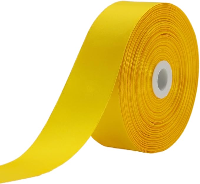 Yellow Double Faced Satin Ribbons 1-1/2 inch Flower Boutique Gift Wrapping Ribbon 1.5inch 50yards Fabric Silk Bow Ribbon for Valentine's Day & Mother's Day DIY Crafts Hair Headband-Sewing