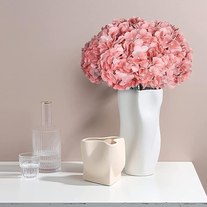 2Bouquets Artificial Fake Flowers Plants Silk Hydrangea Arrangements Wedding Bouquets Decorations Plastic Floral Home Kitchen Garden Party Festival Bar DIY(Light Coral Pink)