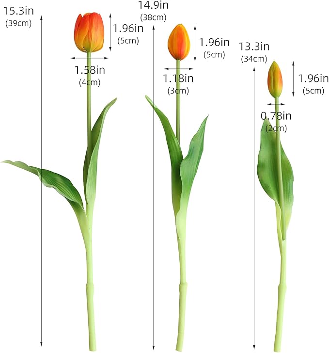 Artificial Flowers 20pcs Fake Tulips Real Touch, Faux Latex Tulips Flowers with Gift Box Soft Faux Tulips Bouquets Arrangements for Party Wedding Home Room Decoration(Orange)