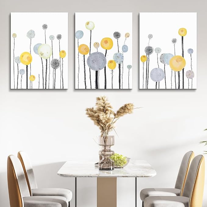 Abstract Flowers Watercolor Painting 3 Piece Framed Canvas Wall Art for Living Room, Bathroom, Office, Kitchen - Large Size Home Decor Artwork for Bedroom Decoration