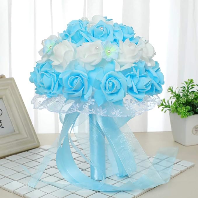 Artificial Rose Flower Heads, 100pcs Blue Roses Artificial Flower Foam Rose for DIY Wedding Bouquets Centerpieces Arrangements Party Baby Shower Home Decor (Stemless,Sky Blue)