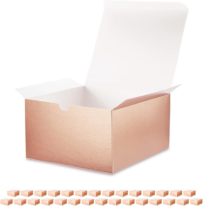 ROSEGLD 30 Gift Boxes 8x8x4 Inches With Lids, Bridesmaid Proposal Boxes for Light Weight Gifts (Glossy Rose Gold With Grass Texture)