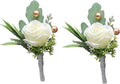 2Pcs Roses Boutonniere for Men Wedding, Groom Groomsman Artificial White Rose Flowers with pins for Wedding Anniversary Celebration,Prom,Party,Home Decoration Artificial Flowers