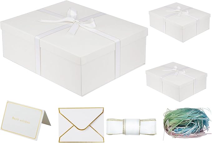 YINUOYOUJIA 3 Pack Large White Gift Box 16.5x13x5.5 inches,Gift Boxes with Lids for Presents,Birthday,Valentine's Day,Mother's Day,Christmas,Anniversary.