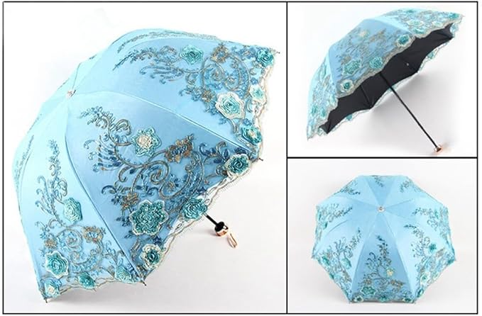 Katutude Vintage Lace Umbrella Floral Lace Parasol Wedding Bridal Umbrella Compact Lightweight Windproof Folding Umbrella UV Protection Sun Umbrella Portable Umbrella with Storage Bag