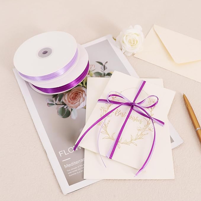 TONIFUL 1/8 Inch x 200 Yards Light Purple Thin Solid Satin Ribbon Giant Spool Double Face Ribbons for Crafts Hanging Tags Invitation Card Balloons Bouquet Hair Gift Wrapping Party Decoration