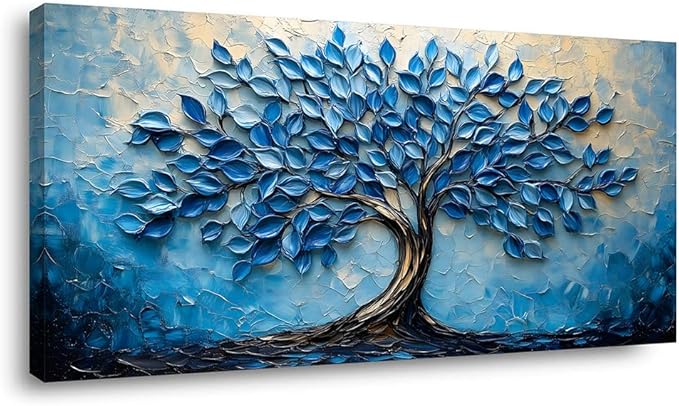 LAVIKARS Modern Tree of Life Wall Art for Living Room Office Navy Blue Abstract Oil Landscape Canvas Painting Prints Large Nature Artwork Home Kitchen Bedroom Decor (28x58 Inches)