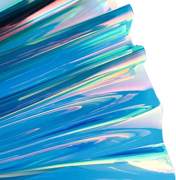 ONEART | 16 Gauge Holographic Iridescent Plastic Vinyl, 16"x54" Transparent Vinyl Fabric-Blue