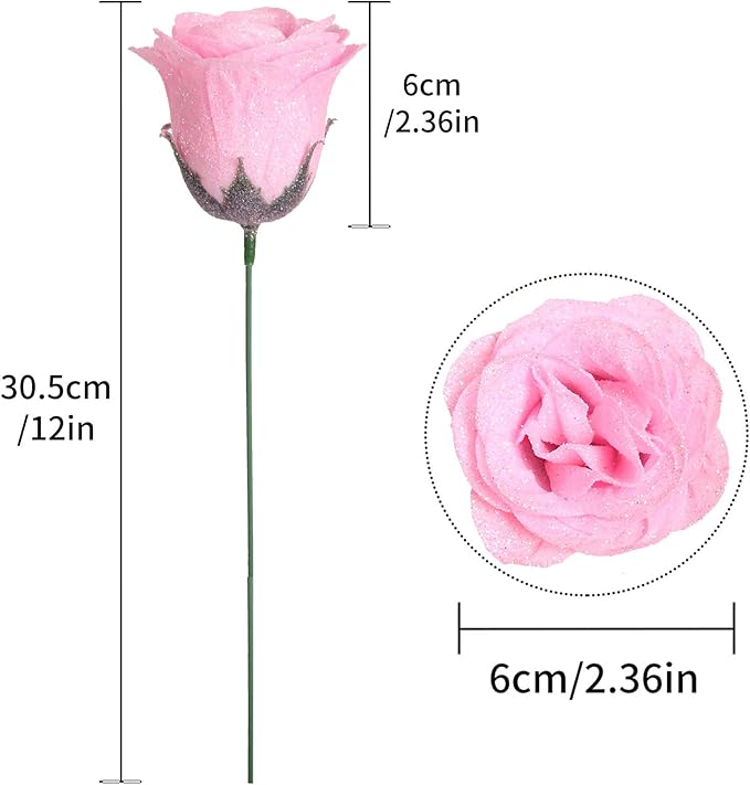 Glitter Roses Bouquet,30PCS Pink Roses Artificial Flowers Fake Sparkling Roses for Wedding Bouquet Party Christmas Home Decor(Light Pink)