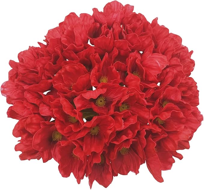 10 PCS High Quaulity Fresh Artificial Mini Real Touch PU/ latex Corn Poppies Decorative Silk fake artificial poppy flowers for Wedding holiday Bridal Bouquet Home Party Decor bridesmaid (Red)