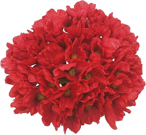 10 PCS High Quaulity Fresh Artificial Mini Real Touch PU/ latex Corn Poppies Decorative Silk fake artificial poppy flowers for Wedding holiday Bridal Bouquet Home Party Decor bridesmaid (Red)