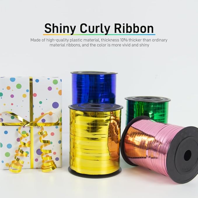 500 Yards Metallic Shiny Curling Ribbon with Spool, 1/5" Curly Ribbons - Perfect for Gift Wrapping, Florist Flowers, Birthday Party Decorations, and Balloon String Ribbon in Dark Blue