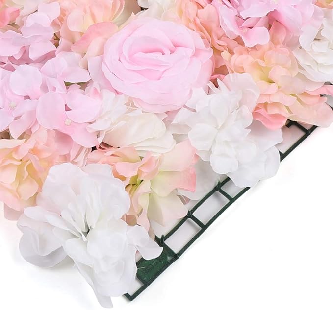 4Pcs 23.62"x 15.74" Artificial Flower Wall Panels,Flower Wall Mat Silk Flower Panels for Outdoor Garden Backyard Fence Fence Privacy Screen and Indoor Wall Decor(Light Pink,4Pcs)