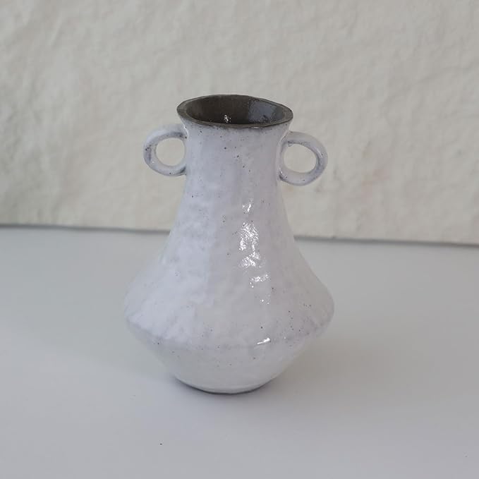 Rustic Small Ceramic Vase, Handcrafted Black Farmhouse Vase, Wabi Sabi Pottery Decor for Kitchen, Bedroom, Office, Living Room, Bathroom, Shelf Centerpiece Table