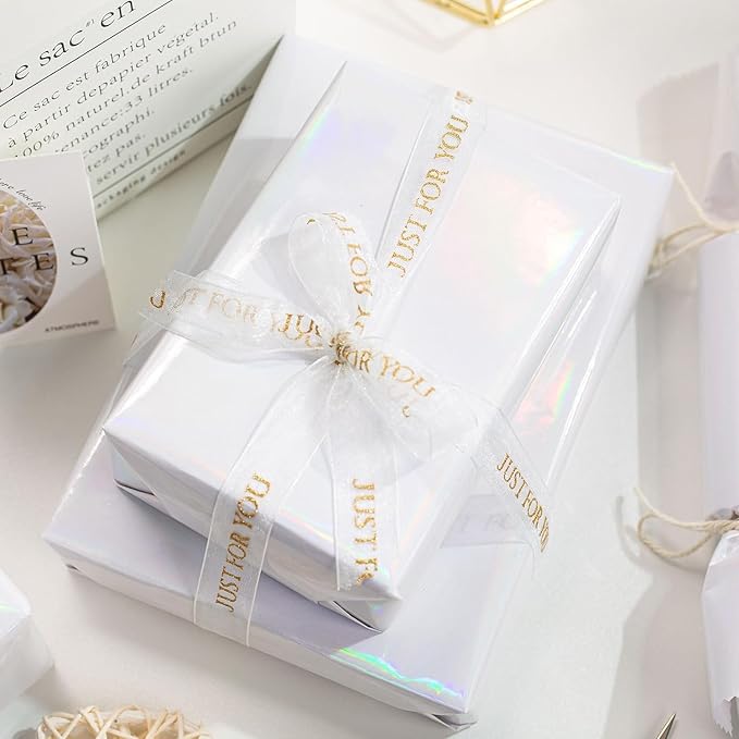 Merture White Wrapping Paper Roll - 17 In X 32.8 Ft(46.5 sq.ft.) Metallic Pure White Gift Wrap with Grid Cutting Lines for Christmas, Wedding, Birthday, Valentines Day, Mothers Day, Baby Shower