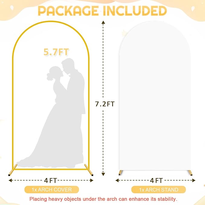 FUHSY 7.2FT Arch Backdrop Stand and Cover Set Balloon Metal Arch Stand with White Arched Backdrop Cover Wedding Arches Backdrops Stand Cover for Birthday Party Baby Shower Decor Indoor Outdoor