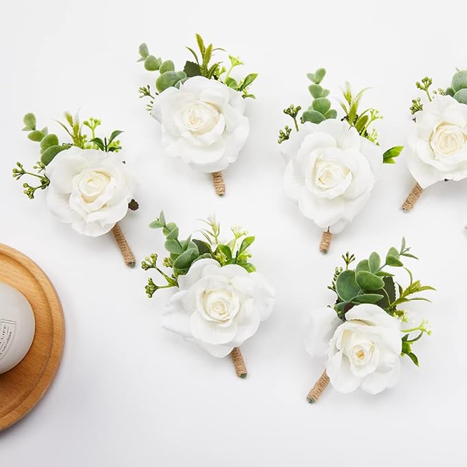 Meldel White Ivory Rose Wrist Corsage Boutonniere for Men Wedding Wrist Flower Corsage Hand Flower for Bride Bridesmaid Prom Decor Paty Girl
