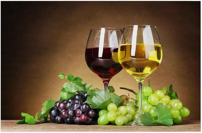 PVC Placemats Set of 6 Grape Red Wine Glass Wipeable Table Mats Washable Heat Resistant Non Slip Vinyl Dining Table Mat for Kithen Indoor Outdoor Patio Farmhouse Place Mats Decorative
