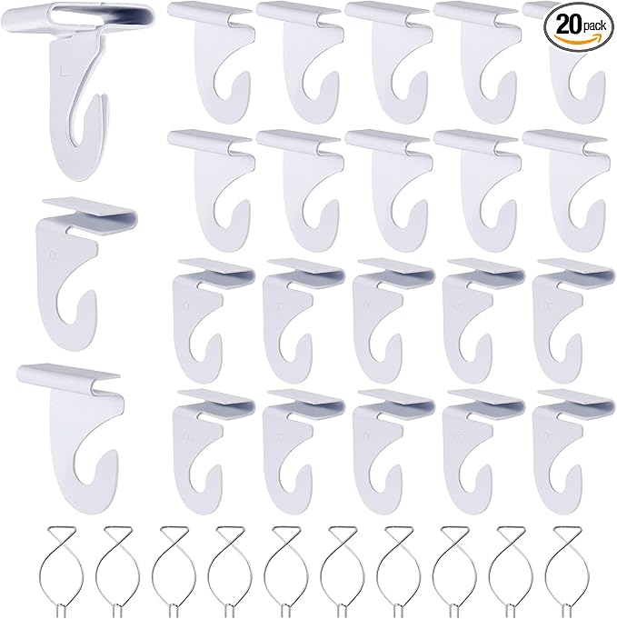 20 Drop Ceiling Hooks for Classrooms & Offices, White Heavy Duty Ceiling Hooks for Hanging Plants & Decorations, Metal T-Bar Hooks for Suspended Drop Ceiling Tiles…