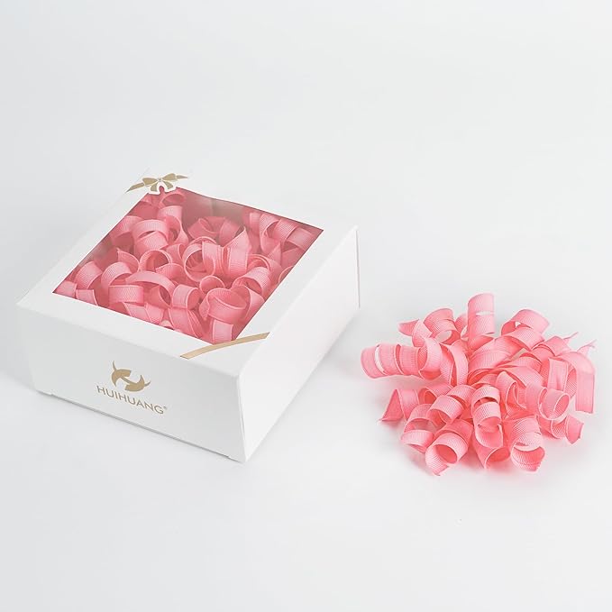 HUIHUANG Pink Bows for Gift Wrapping, Pink Curly Ribbon Bows Self Adhesive Burst Gift Bow for Presents, Wine Bottle, Treat Bags, Wrap Accessories, Bridal Shower Wedding Party Favor - 6 Counts