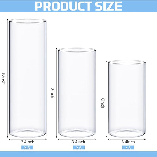 18 Pcs Cylinder Vases Set for Centerpieces, 6/8/10 Inch Tall Clear Glass Vase, Hurricane Floating Candle Holder for Wedding Table Decor, 2.5''/2.7''/3.3''' Diameter (3.3'' X 5.9'',7.9'',9.8'')
