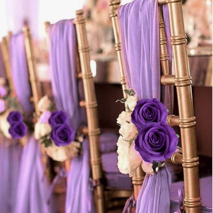 20pcs Purple Roses Artificial Flowers Fake Roses Real Looking Silk Flowers Bulk Big Faux Roses with Stems for Wedding Centerpieces Table Home Party Decor Bridal Floral Arrangements (Purple)