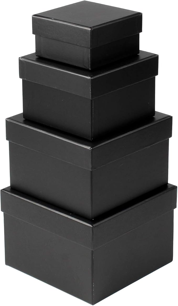 Briful Square Gift Boxes with Lids Set of 4 Black Gift Box Assorted Sizes Nesting Gift Boxes for Presents Birthday Bridesmaid Wedding Valentines Christmas Party Favor Boxes