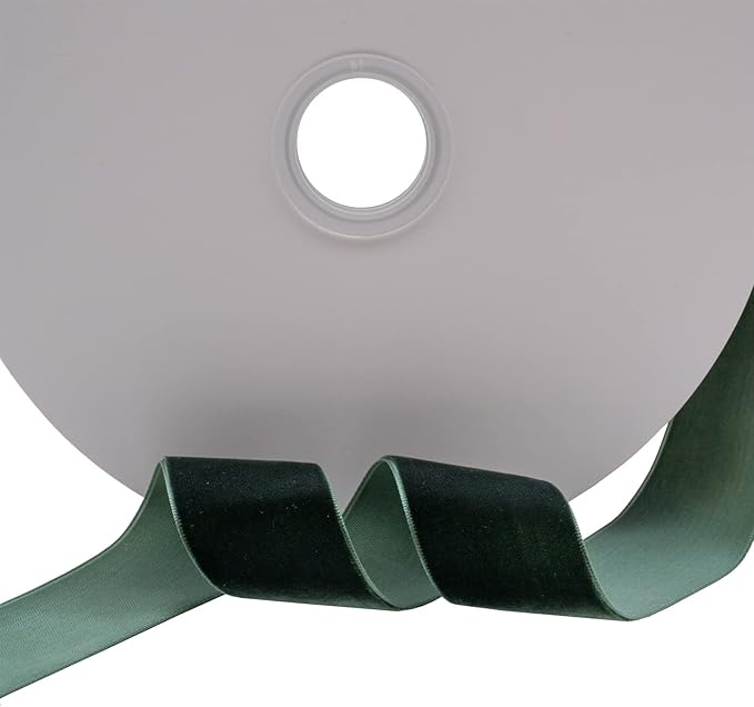 Nylon Velvet Ribbon Single Faced,1 1/2 Inch X 25Yards Spool (Dk Green)